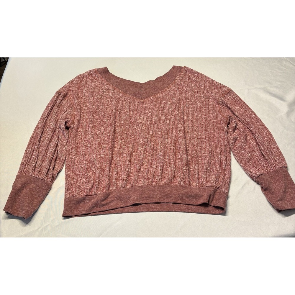Umgee USA Women's V Neck Long Sleeve‎ Red Heathered Top Blouse Large